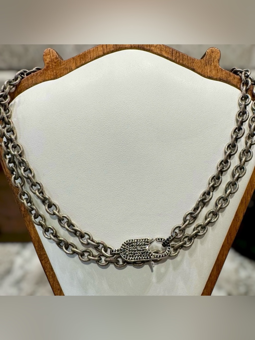 Edgy Textured Gunmetal Chain Necklace with Padlock Clasp